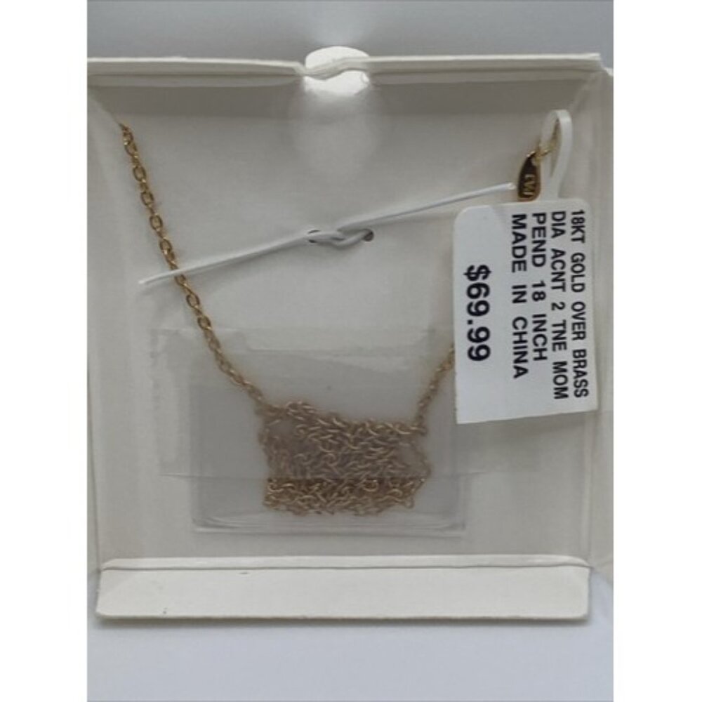 VTG Mom Diamond Accent Necklace 18k Yellow Gold Plate Heart Pendant 18" NOS Love - Picture 3 of 6